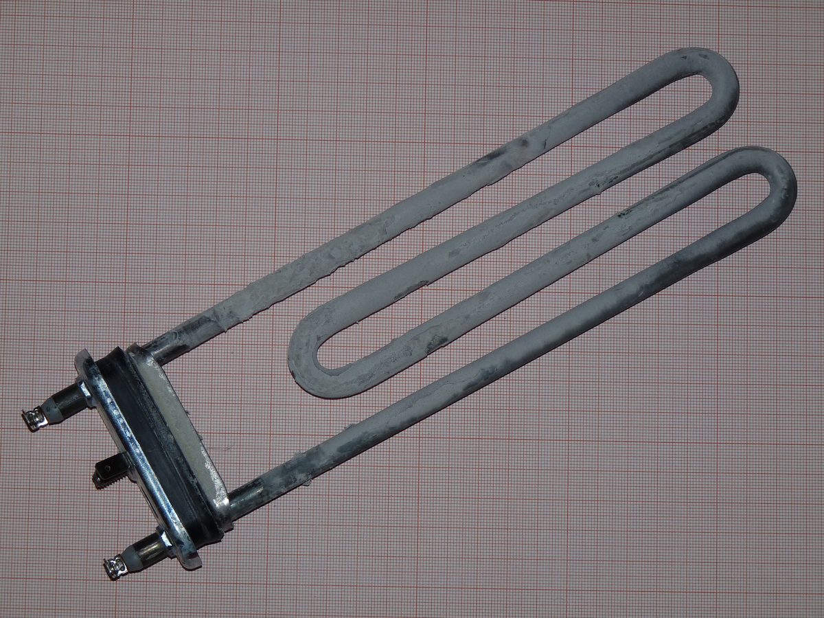 Water heating element coated in hard-water limescale